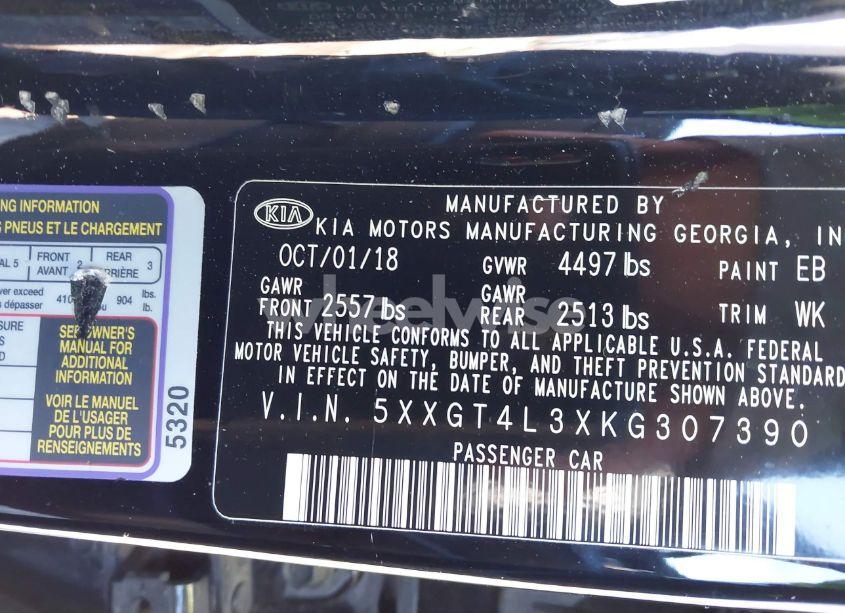 Photo 9 of 2019 Kia Optima S (VIN 5XXGT4L3XKG307390)