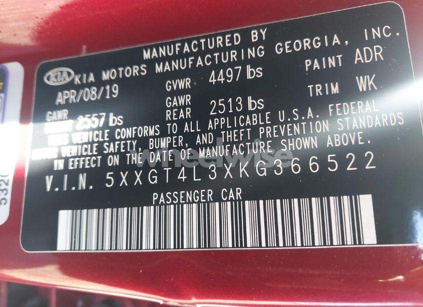 Photo 9 of 2019 Kia Optima S (VIN 5XXGT4L3XKG366522)