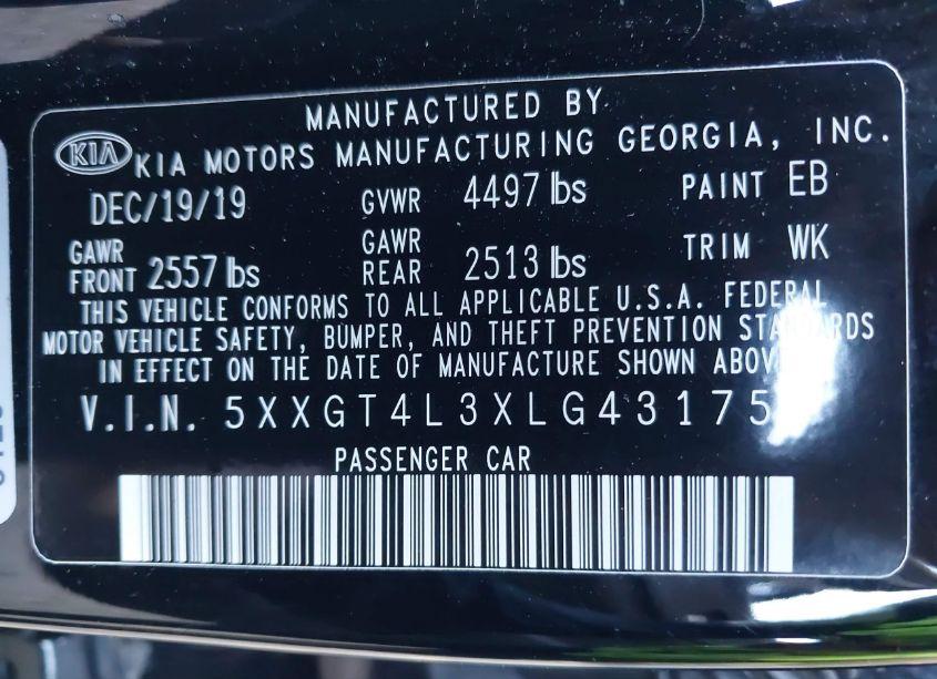 Photo 9 of 2020 Kia Optima LX (VIN 5XXGT4L3XLG431757)