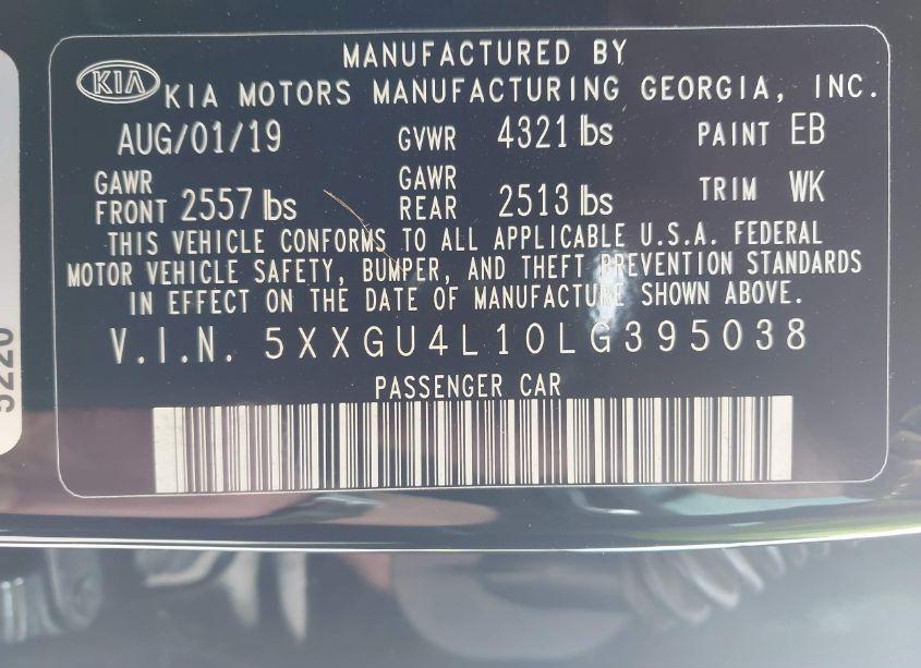 Photo 9 of 2020 Kia Optima EX (VIN 5XXGU4L10LG395038)