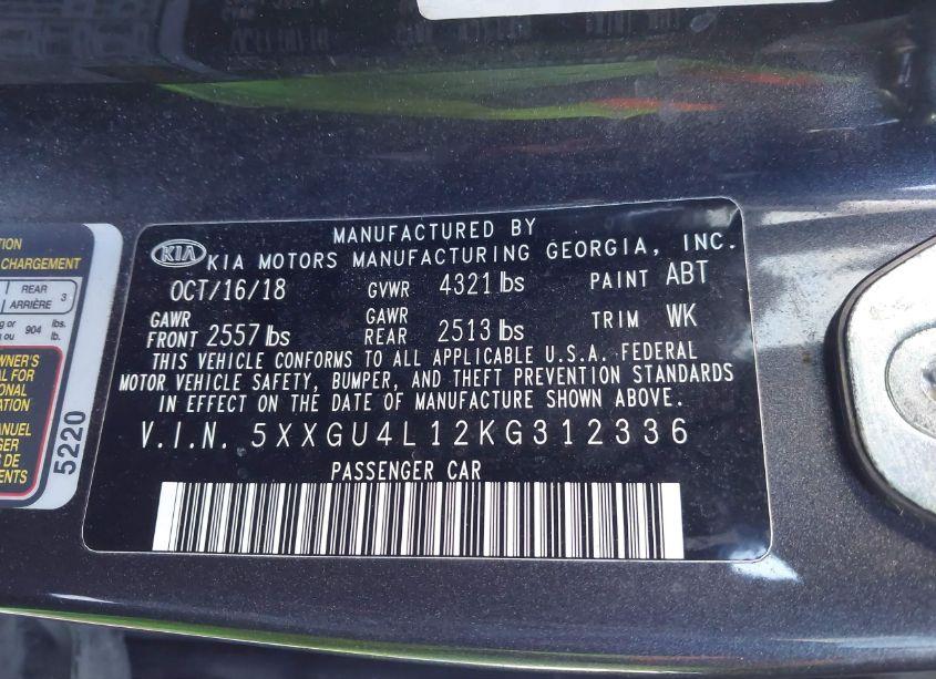 Photo 9 of 2019 Kia Optima EX (VIN 5XXGU4L12KG312336)