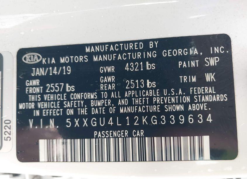 Photo 9 of 2019 Kia Optima EX (VIN 5XXGU4L12KG339634)