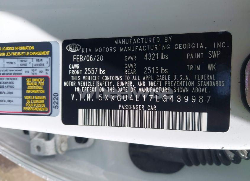 Photo 9 of 2020 Kia Optima EX PREMIUM (VIN 5XXGU4L17LG439987)