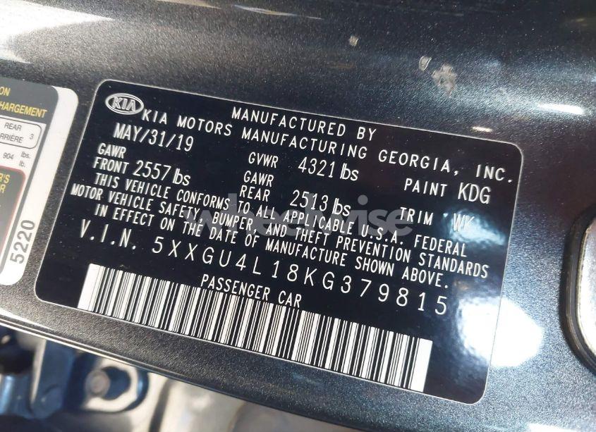 Photo 9 of 2019 Kia Optima EX (VIN 5XXGU4L18KG379815)