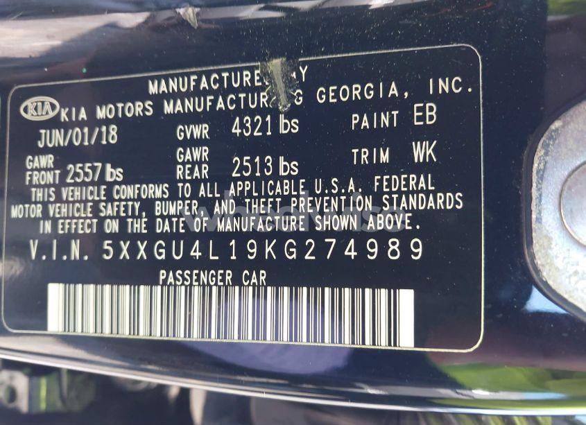 Photo 9 of 2019 Kia Optima EX (VIN 5XXGU4L19KG274989)