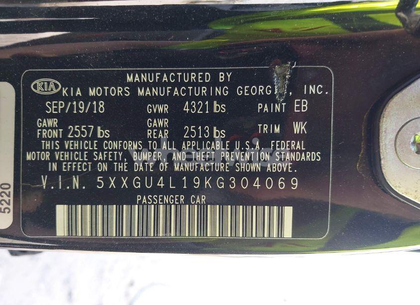 Photo 9 of 2019 Kia Optima EX (VIN 5XXGU4L19KG304069)