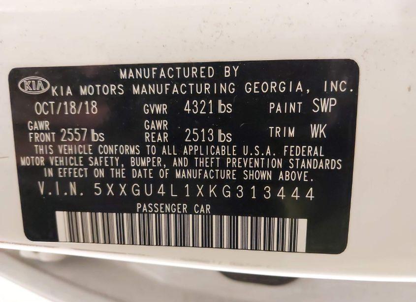 Photo 9 of 2019 Kia Optima EX (VIN 5XXGU4L1XKG313444)