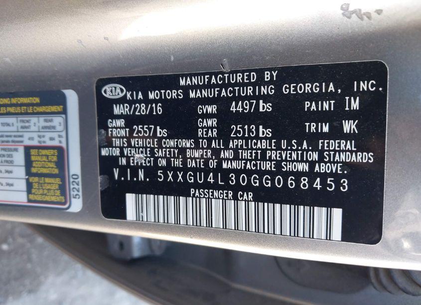 Photo 9 of 2016 Kia Optima EX (VIN 5XXGU4L30GG068453)