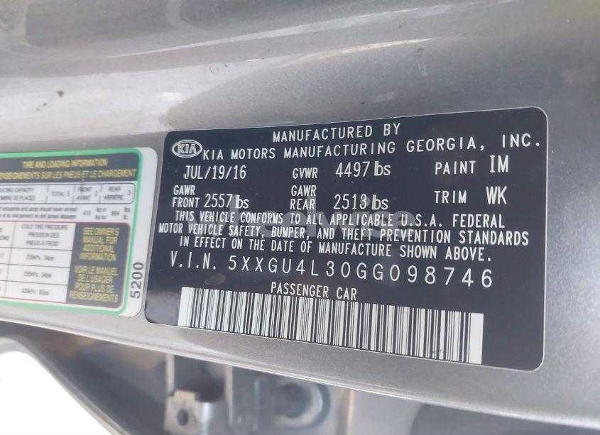 Photo 9 of 2016 Kia Optima EX (VIN 5XXGU4L30GG098746)