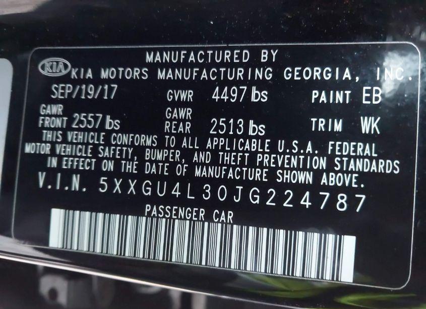 Photo 9 of 2018 Kia Optima EX (VIN 5XXGU4L30JG224787)