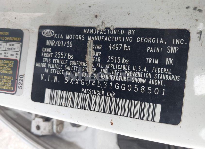 Photo 9 of 2016 Kia Optima EX (VIN 5XXGU4L31GG058501)