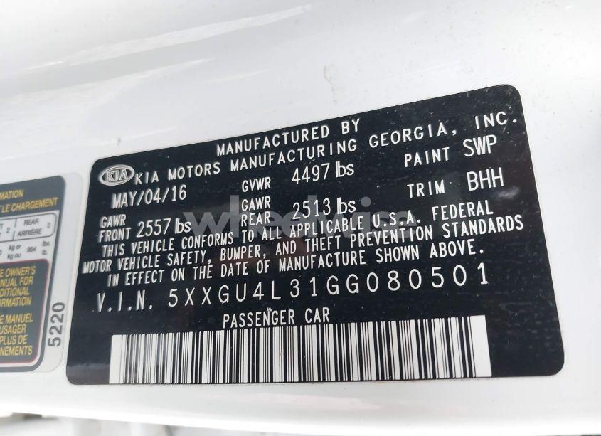 Photo 9 of 2016 Kia Optima EX (VIN 5XXGU4L31GG080501)