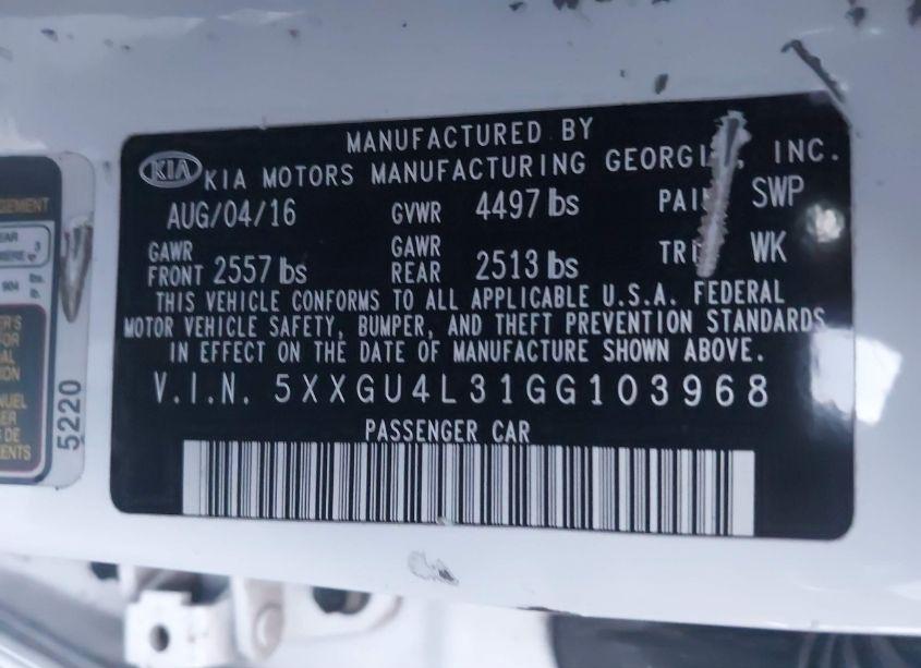 Photo 9 of 2016 Kia Optima EX (VIN 5XXGU4L31GG103968)