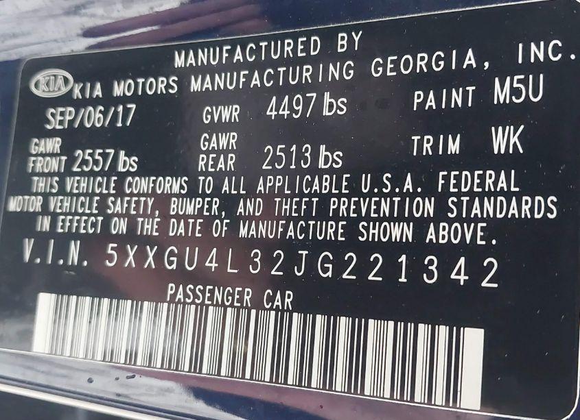 Photo 9 of 2018 Kia Optima EX (VIN 5XXGU4L32JG221342)