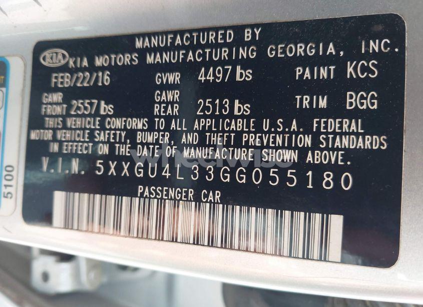 Photo 9 of 2016 Kia Optima EX (VIN 5XXGU4L33GG055180)