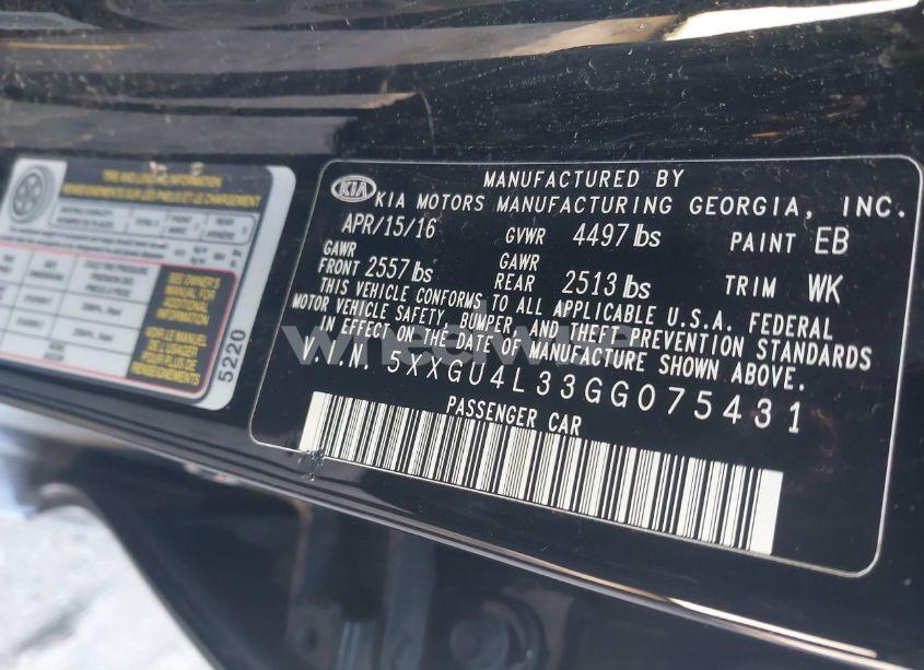 Photo 9 of 2016 Kia Optima EX (VIN 5XXGU4L33GG075431)