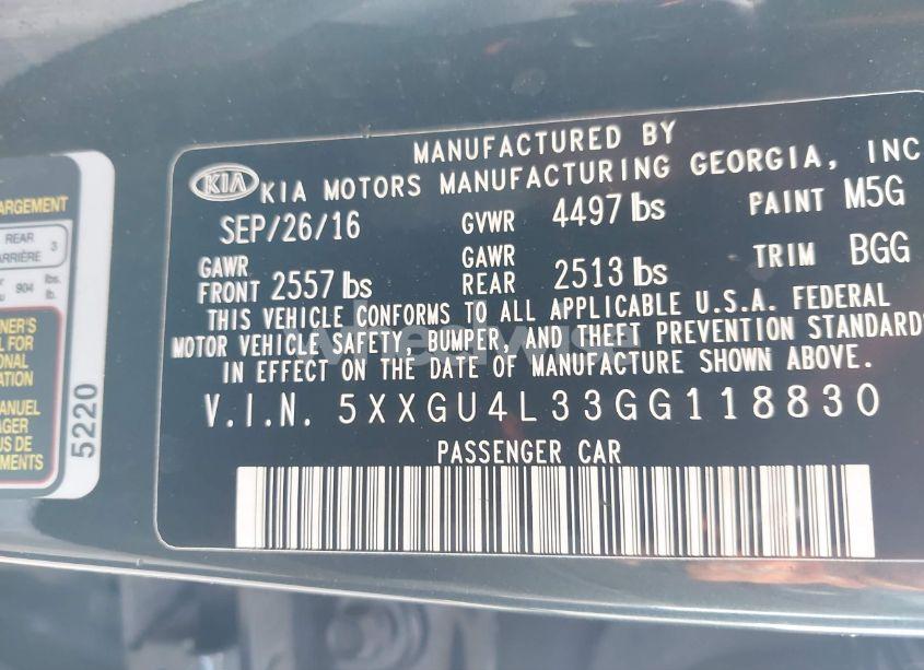 Photo 9 of 2016 Kia Optima EX (VIN 5XXGU4L33GG118830)