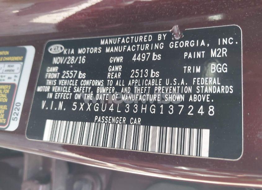 Photo 9 of 2017 Kia Optima EX (VIN 5XXGU4L33HG137248)