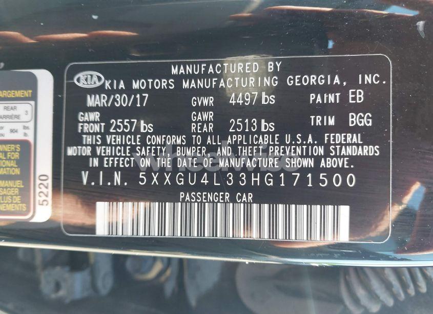 Photo 9 of 2017 Kia Optima EX (VIN 5XXGU4L33HG171500)