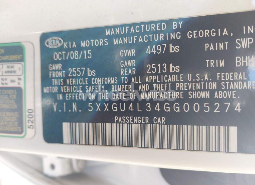 Photo 9 of 2016 Kia Optima EX (VIN 5XXGU4L34GG005274)