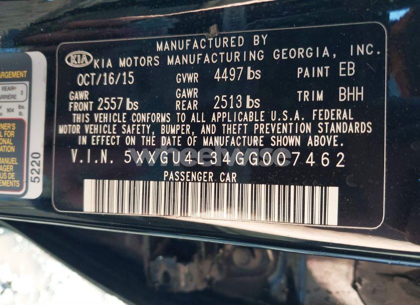 Photo 9 of 2016 Kia Optima EX (VIN 5XXGU4L34GG007462)