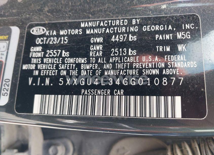 Photo 9 of 2016 Kia Optima EX (VIN 5XXGU4L34GG010877)