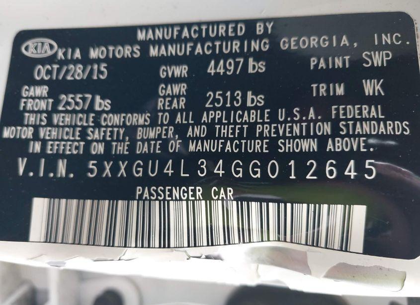 Photo 9 of 2016 Kia Optima EX (VIN 5XXGU4L34GG012645)