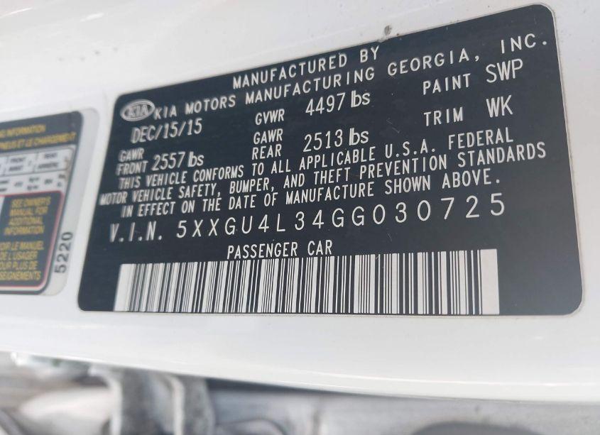 Photo 9 of 2016 Kia Optima EX (VIN 5XXGU4L34GG030725)