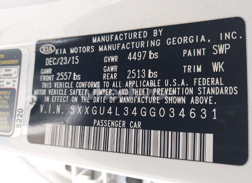 Photo 9 of 2016 Kia Optima EX (VIN 5XXGU4L34GG034631)