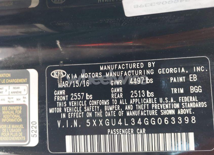 Photo 9 of 2016 Kia Optima EX (VIN 5XXGU4L34GG063398)