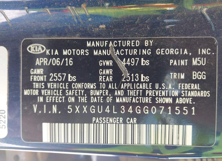 Photo 9 of 2016 Kia Optima EX (VIN 5XXGU4L34GG071551)