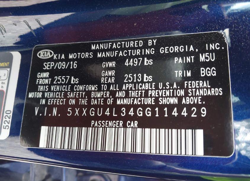 Photo 9 of 2016 Kia Optima EX (VIN 5XXGU4L34GG114429)