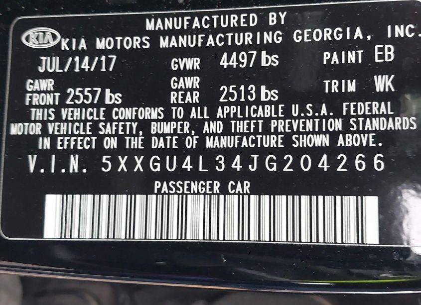 Photo 9 of 2018 Kia Optima EX (VIN 5XXGU4L34JG204266)