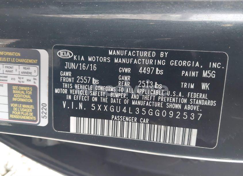 Photo 9 of 2016 Kia Optima EX (VIN 5XXGU4L35GG092537)