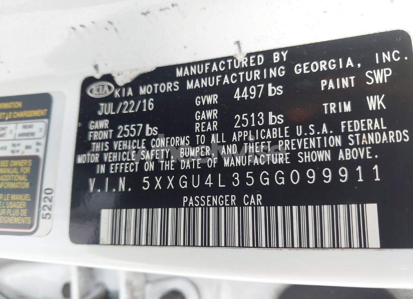 Photo 9 of 2016 Kia Optima EX (VIN 5XXGU4L35GG099911)