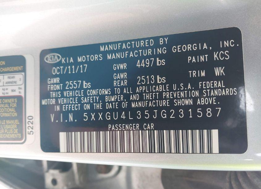 Photo 9 of 2018 Kia Optima EX (VIN 5XXGU4L35JG231587)