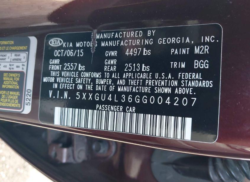 Photo 9 of 2016 Kia Optima EX (VIN 5XXGU4L36GG004207)