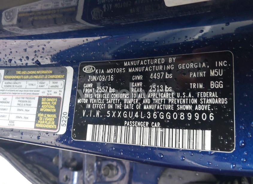 Photo 9 of 2016 Kia Optima EX (VIN 5XXGU4L36GG089906)