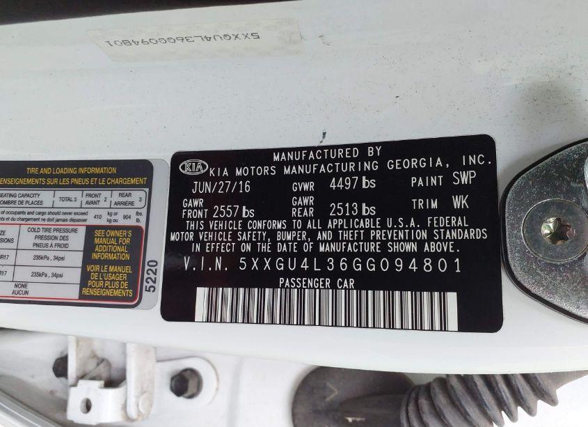 Photo 9 of 2016 Kia Optima EX (VIN 5XXGU4L36GG094801)