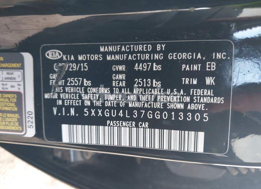 Photo 9 of 2016 Kia Optima EX (VIN 5XXGU4L37GG013305)