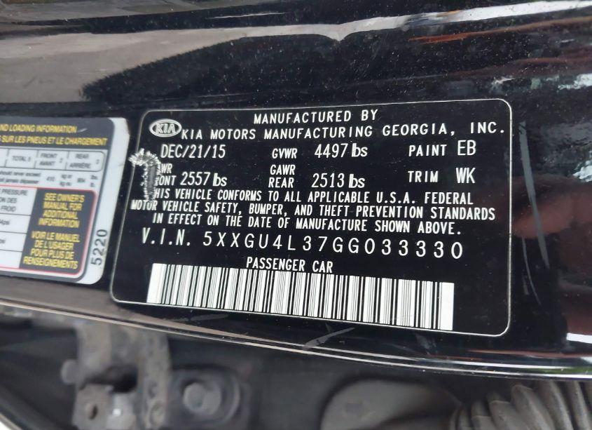 Photo 9 of 2016 Kia Optima EX (VIN 5XXGU4L37GG033330)