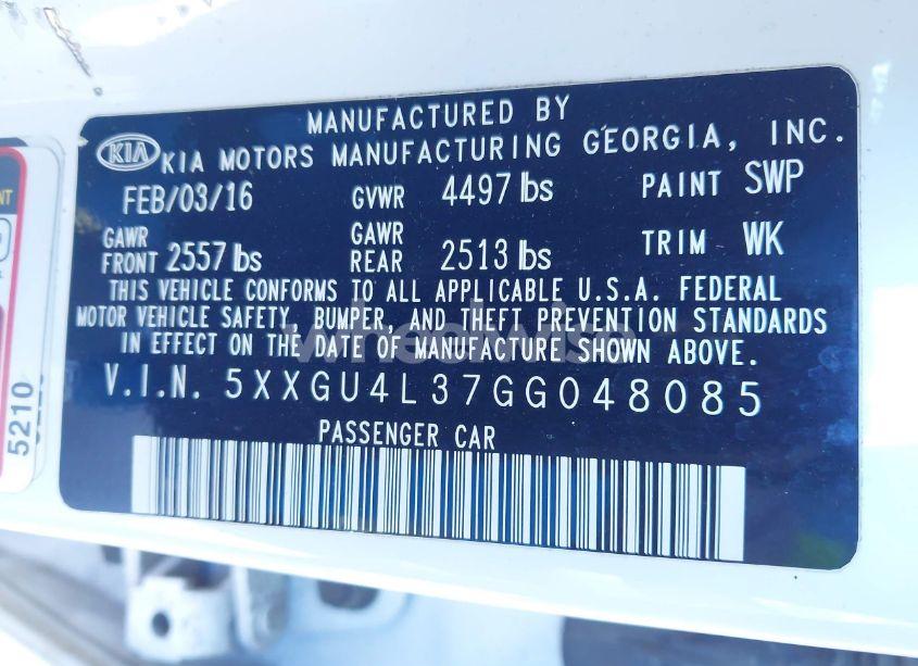 Photo 9 of 2016 Kia Optima EX (VIN 5XXGU4L37GG048085)