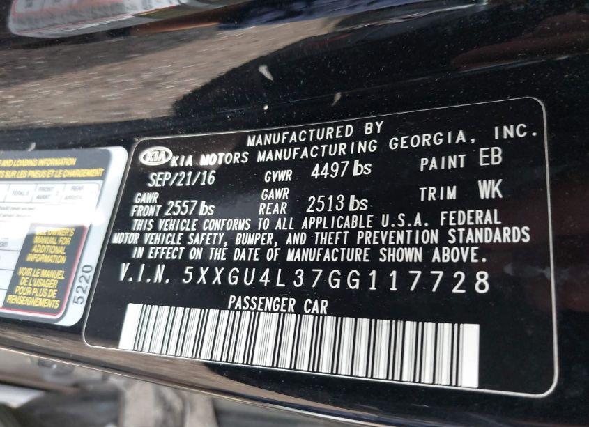 Photo 9 of 2016 Kia Optima EX (VIN 5XXGU4L37GG117728)