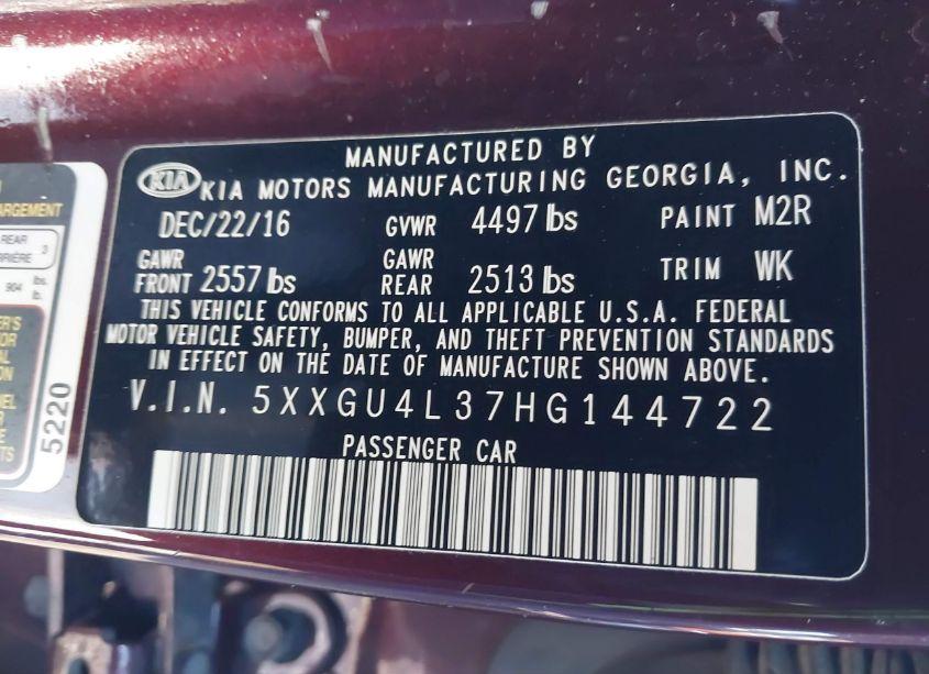 Photo 9 of 2017 Kia Optima EX (VIN 5XXGU4L37HG144722)