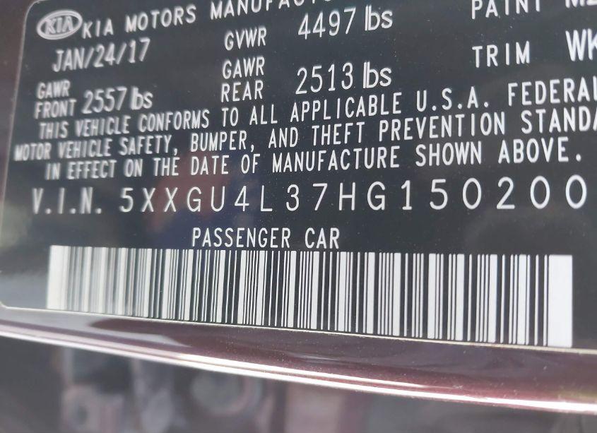 Photo 9 of 2017 Kia Optima EX (VIN 5XXGU4L37HG150200)