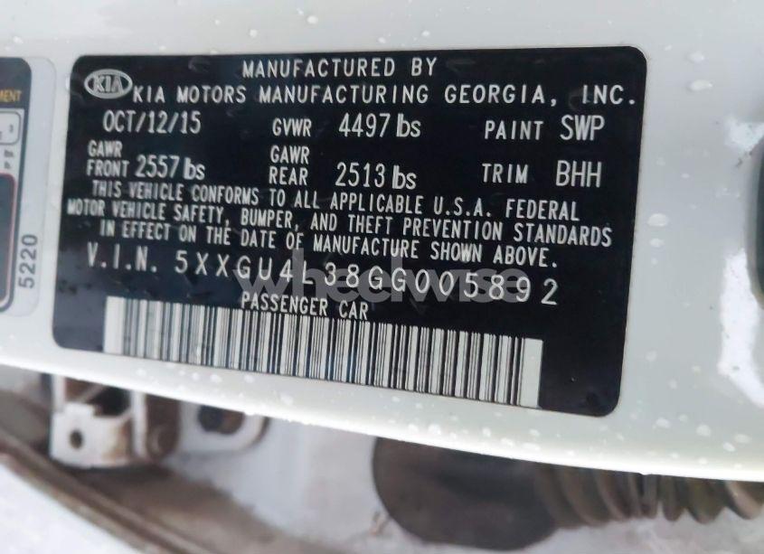 Photo 9 of 2016 Kia Optima EX (VIN 5XXGU4L38GG005892)