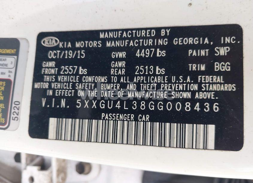 Photo 9 of 2016 Kia Optima EX (VIN 5XXGU4L38GG008436)