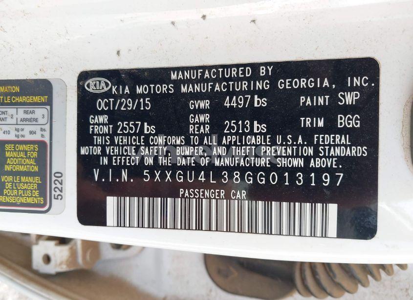 Photo 9 of 2016 Kia Optima EX (VIN 5XXGU4L38GG013197)