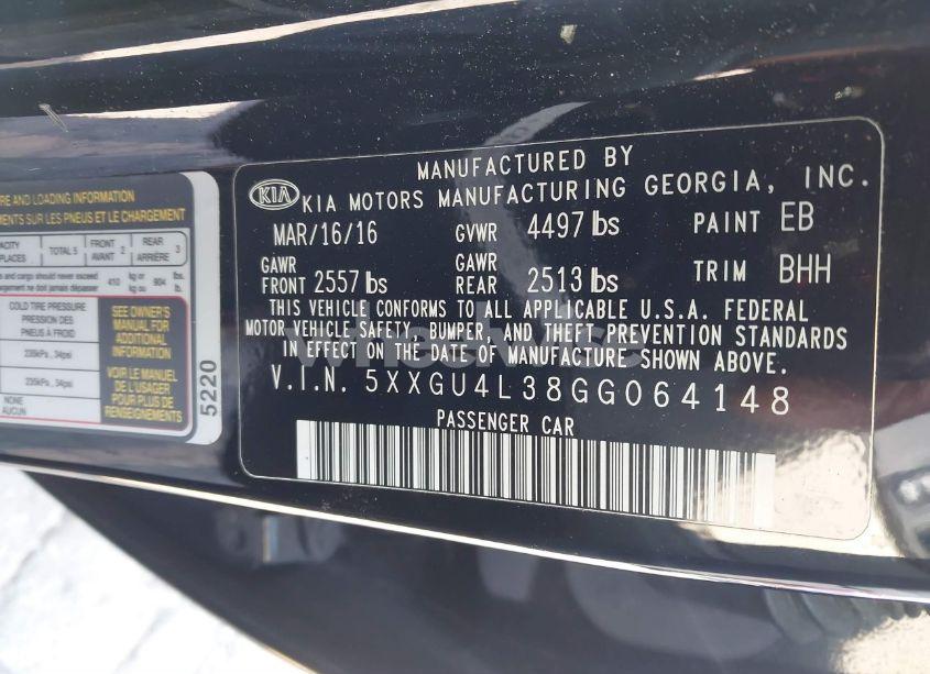 Photo 9 of 2016 Kia Optima EX (VIN 5XXGU4L38GG064148)