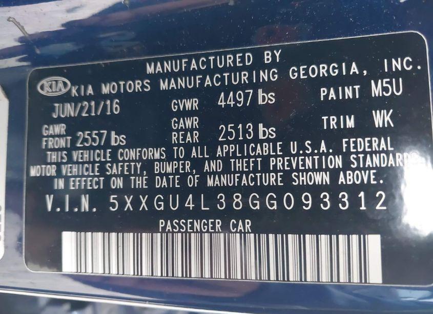 Photo 9 of 2016 Kia Optima EX (VIN 5XXGU4L38GG093312)